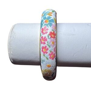 Floral Gold-Accented Bangle Bracelet Signed Italy